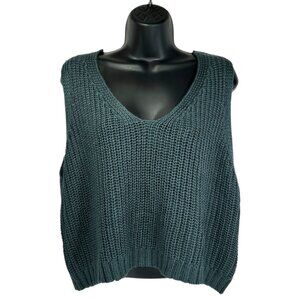 O’NEILL Dorie Sweater Vest Sz L Deep Teal Grey Ribbed Knit VNeck Cropped Acrylic